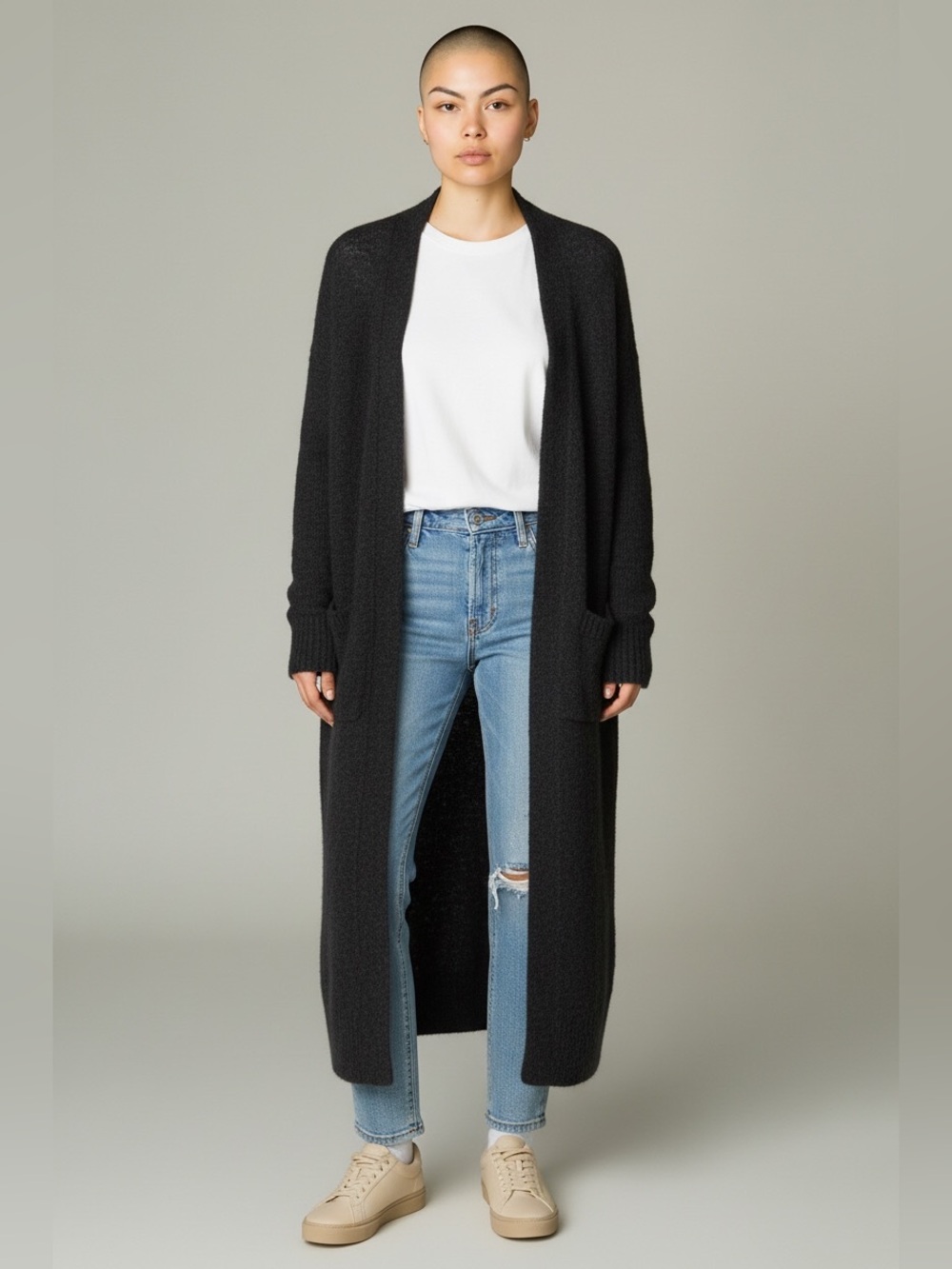Free People Santa Cruz Fuzzy Alpaca Blend Long Open Cardigan EUC